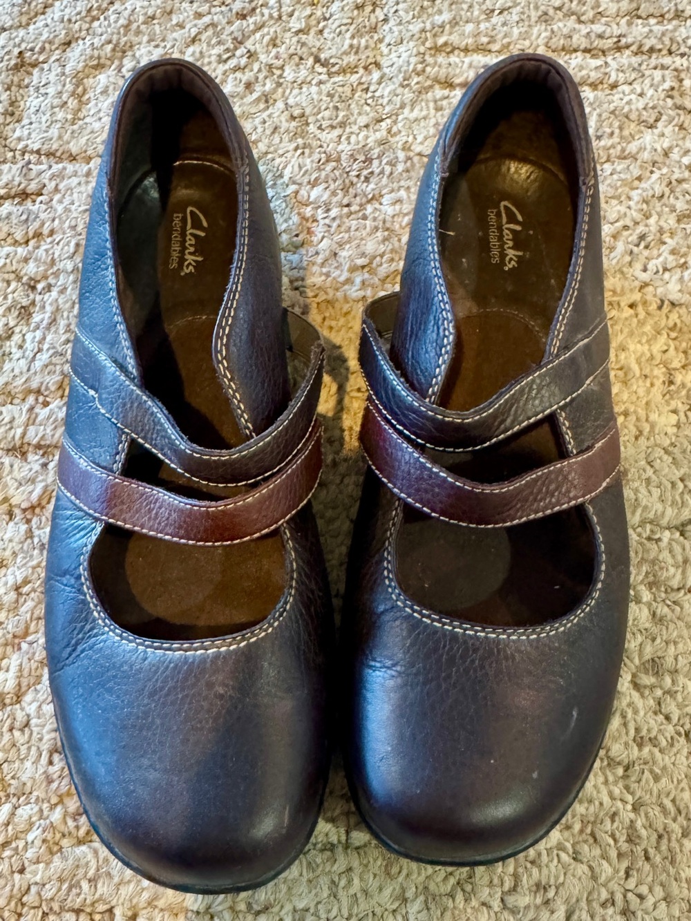 Clarks Brown Leather Mary Jane Flats with Strap Detail